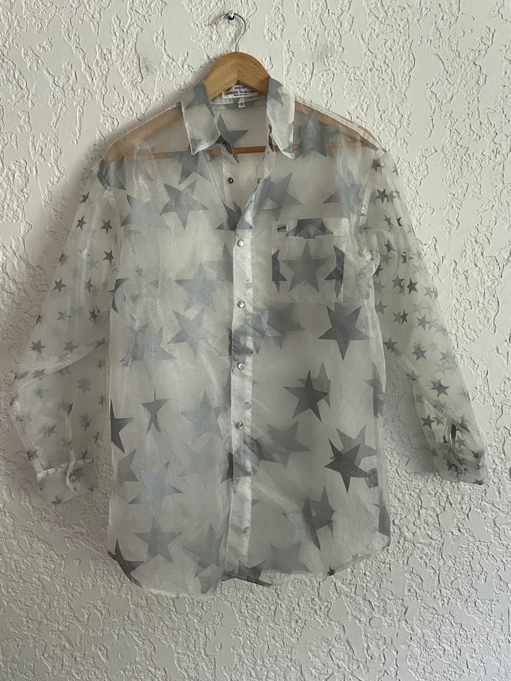 Guess Georges Marciano RARE Vintage 90s Sheer Western Pearl Snap Shirt - Picture 1 of 8